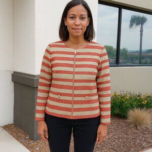 Lafayette 148 Zip Front Jacket Coat Blazer Business Casual Small Stripe Metallic